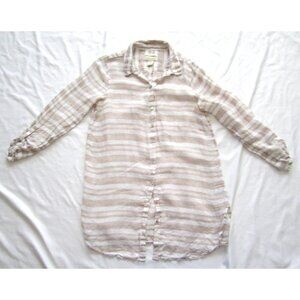 Women Cynthia Rowley 100% Linen Stripe Roll Up Sleeve Button Blouse Sz M (WB169)